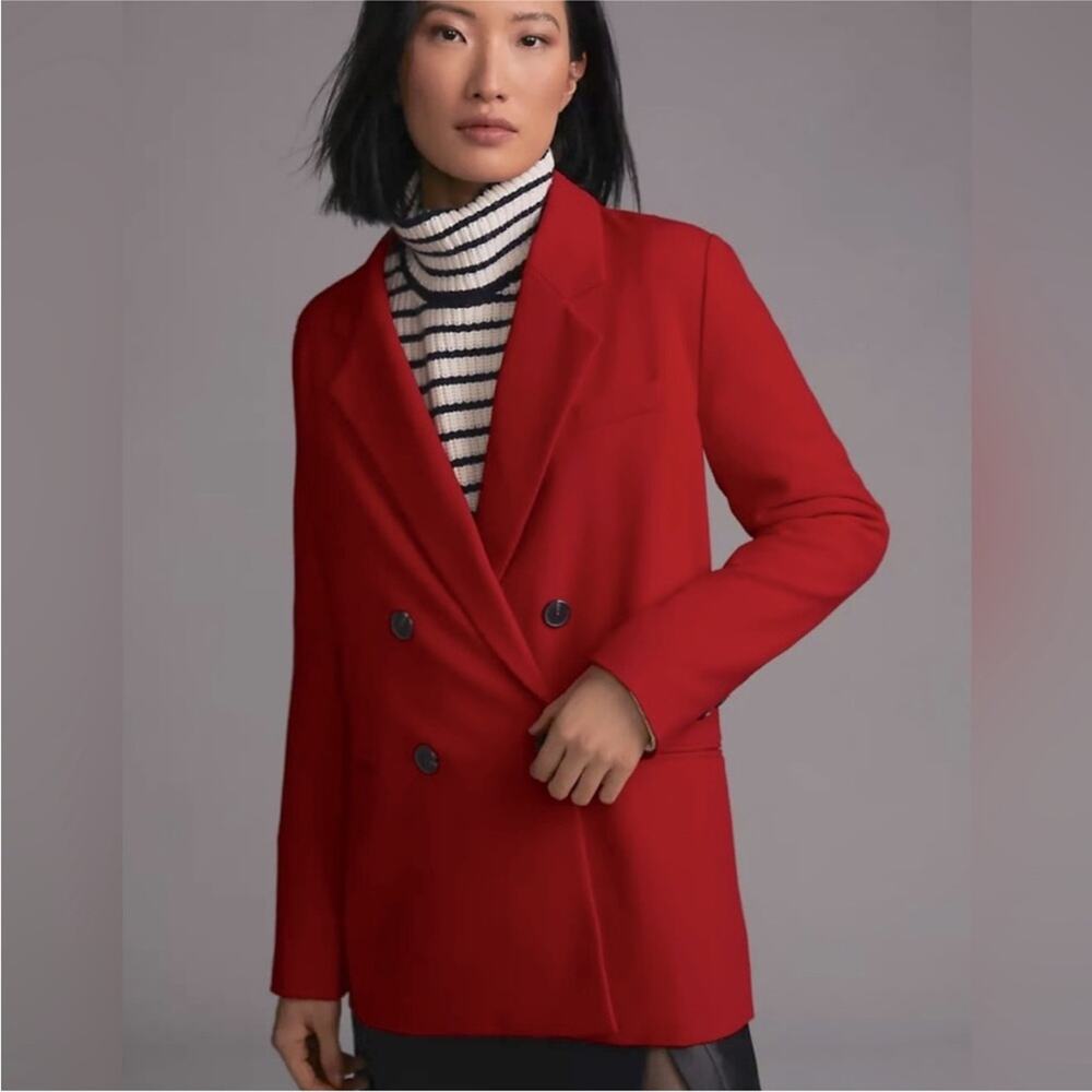 Anthropologie Maeve Red Double Breasted Blazer Oversized  2